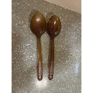 2pc Duratemp Amber Serving Spoon & Slotted Spoon Vintage Kitchen‎ Utensils